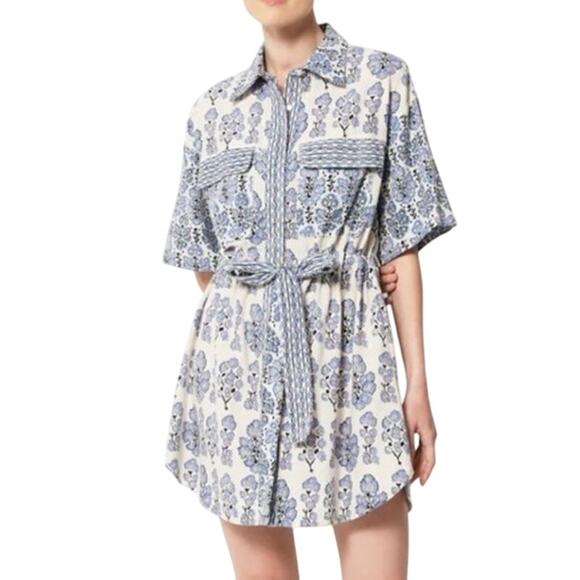 Omika Blue Floral Carla Shirt Dress Size Medium - Picture 1 of 9
